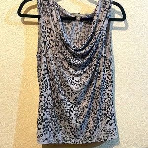 Apt. 9 black and gray leopard print silk too with shawl collar.